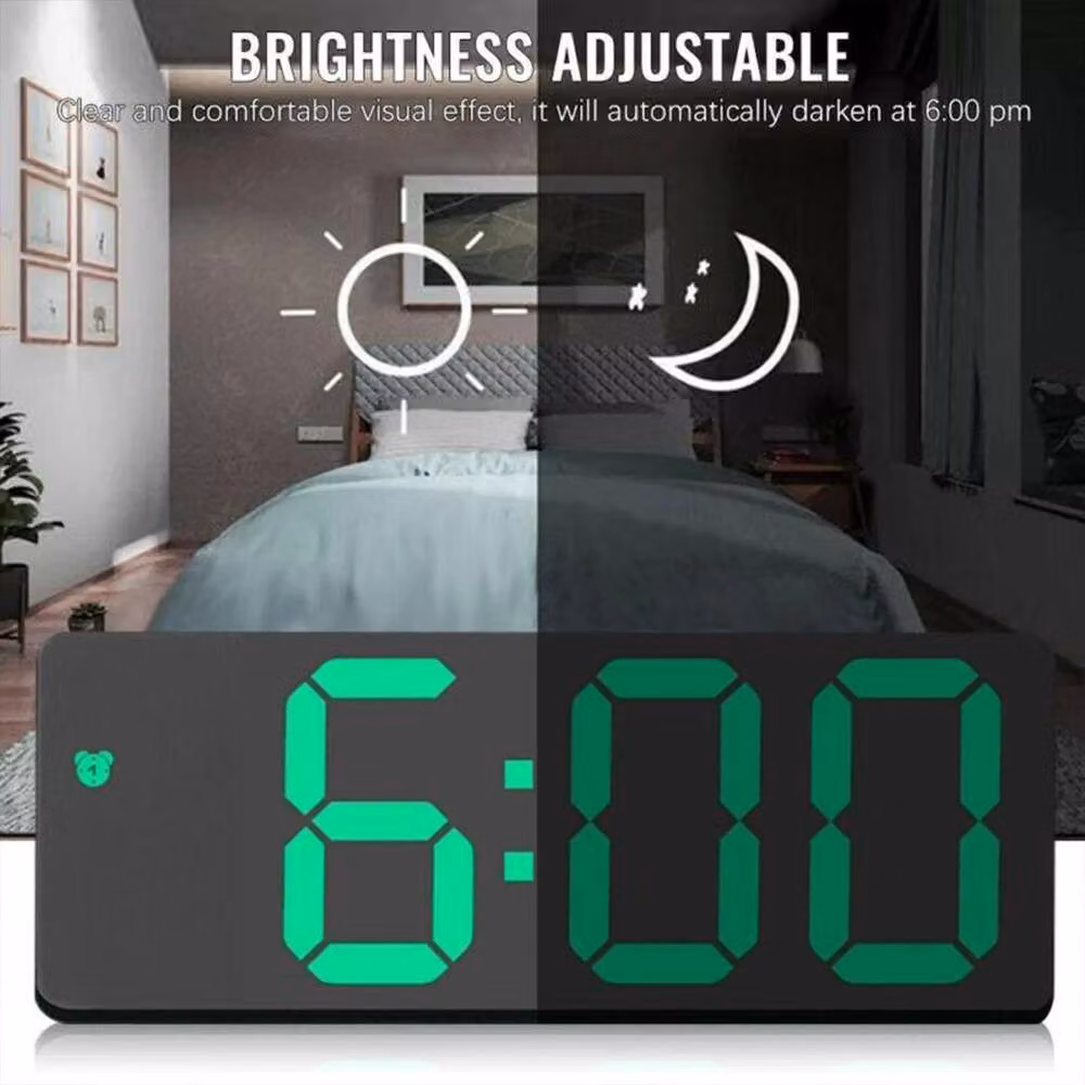 PAWNORA Digital LED Alarm Clock with Green Display in Black – 3