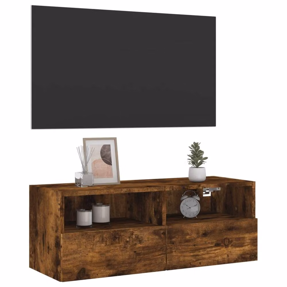 Berkfield Home Smoked Oak TV Wall Cabinet in Brown, W: 80 cm, D: 30 cm, H: 30 cm – 5