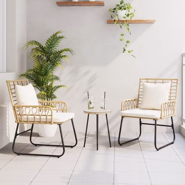 Berkfield Home 3-Piece Modern Garden Dining Set in Brown Poly Rattan and Metal, W/D/H: 35 x 35 x 45 cm – 1