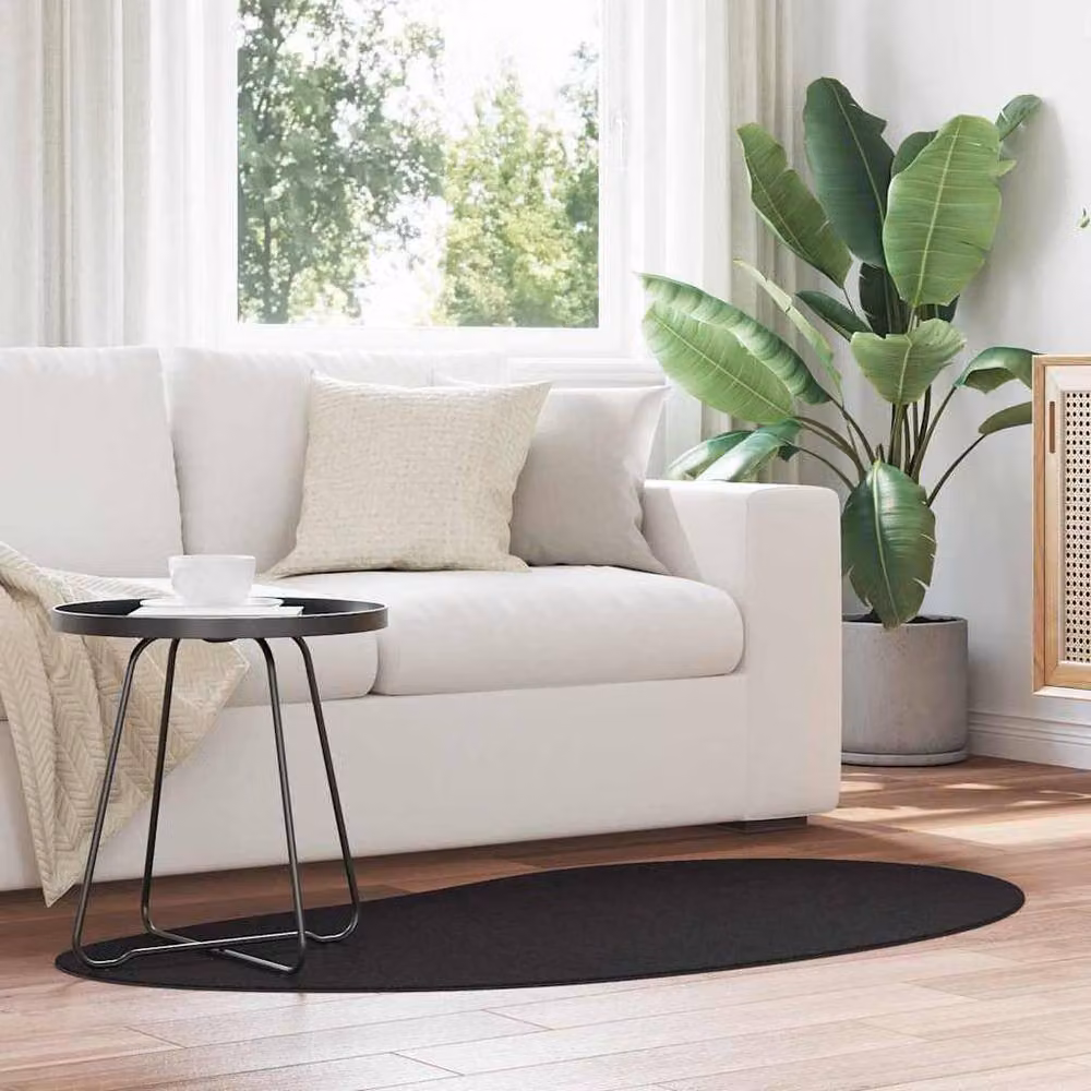 Berkfield Home Elegant Oval Area Rug in Black, Polyester Non-Slip, W: 80 cm x L: 150 cm – 2
