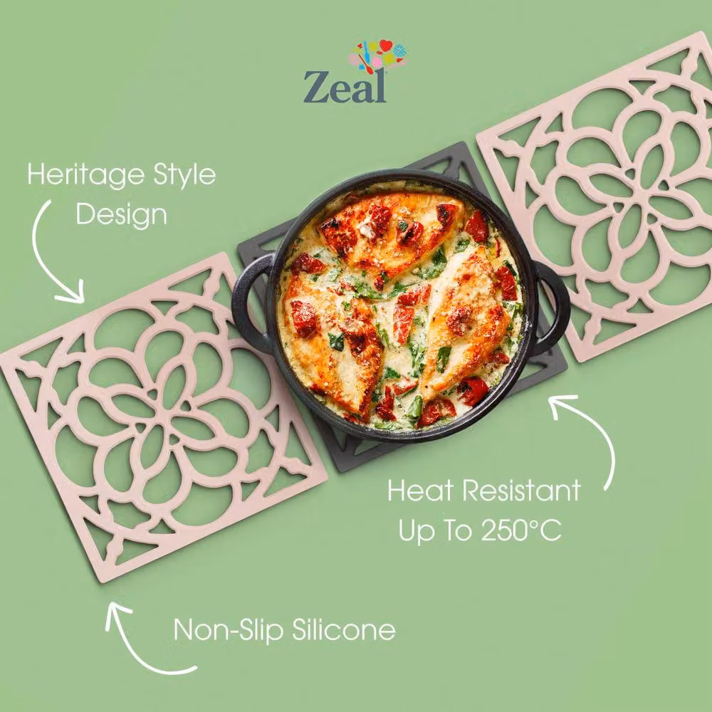 Zeal Square Silicone Non-Slip Heritage Trivet Mat in Blue, W/D/H: 18 x 18 x 1 cm – 3
