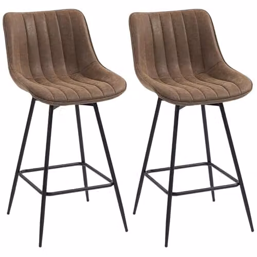 HOMCOM Set of 2 Brown Synthetic Leather Swivel Bar Stools with Backrest and Height Adjustment – 1