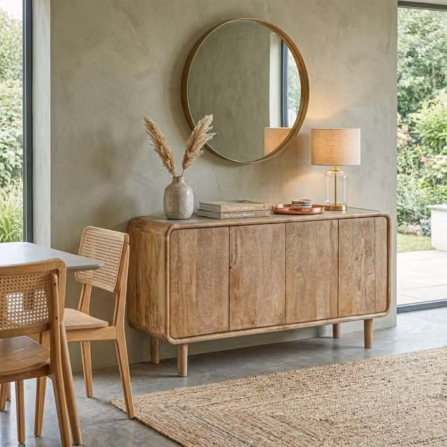 Elm Home And Garden Scandinavian Mango Wood Sideboard in Brown Matt Finish