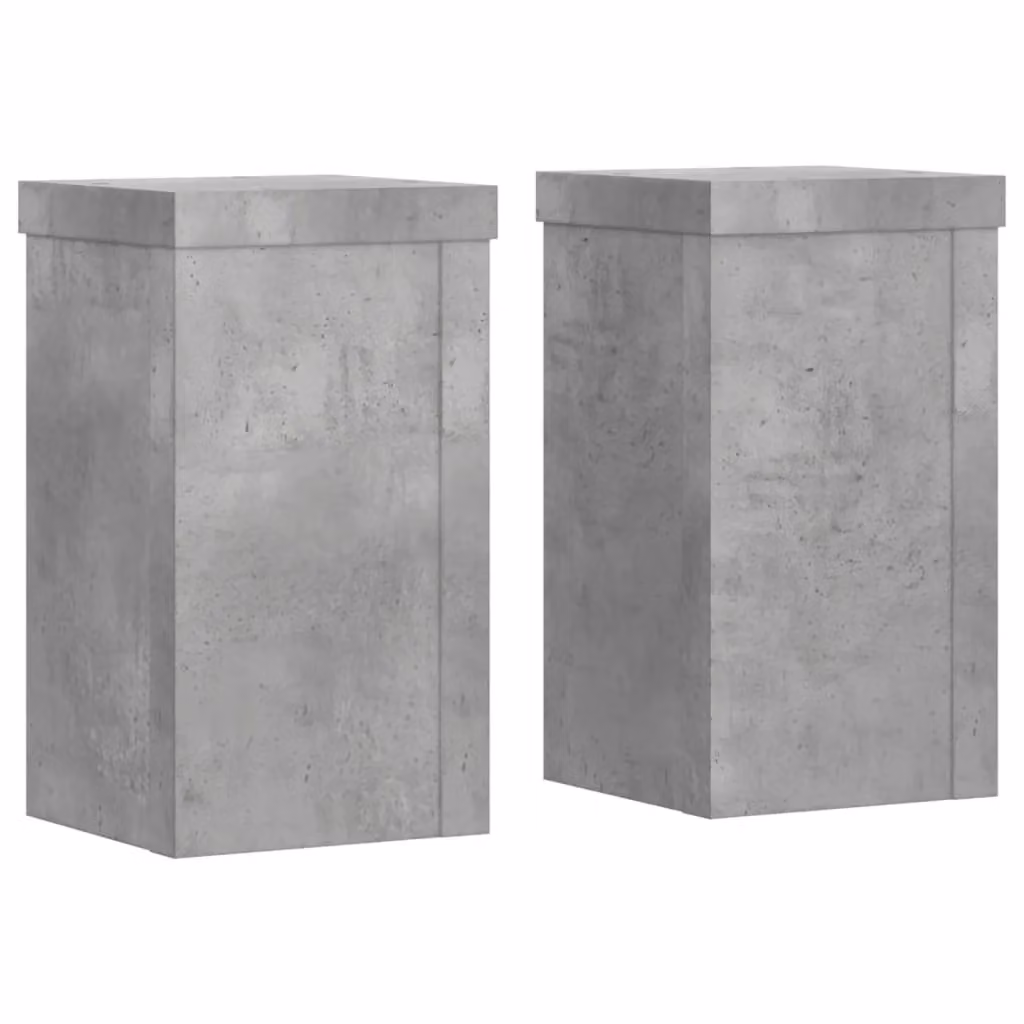Berkfield Home Set of 2 Modern Square Plant Stands in Grey Concrete and Wood, W/D/H: 10 x 10 x 18 cm – 2