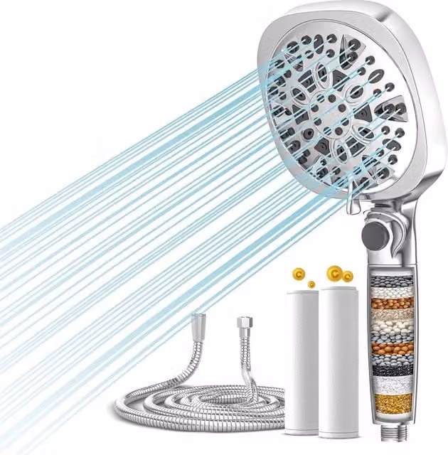 EONLION High Pressure Filtered Shower Head with Jet and Massage Functions in Silver