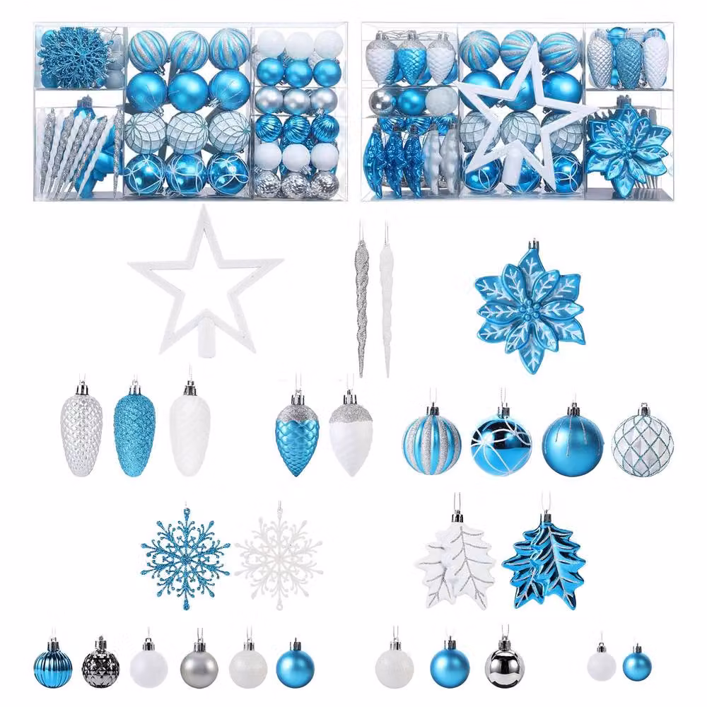 Neo 110-Piece Christmas Tree Bauble Ornament Set in Blue and White – 5
