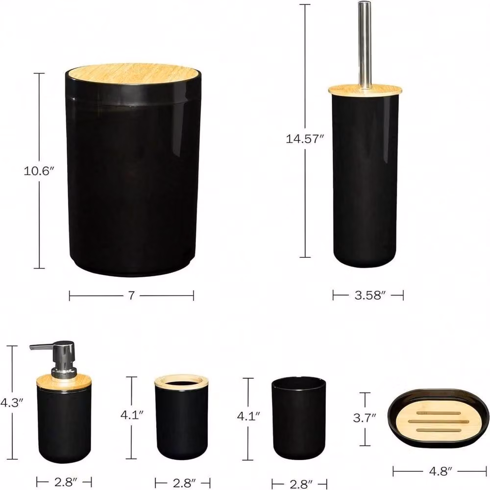 KORVIXA 6 Piece Black Bamboo Bathroom Sink Set – 2