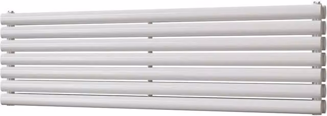 UK Radiators Omeara Axis White Elliptical Tube Horizontal Designer Double Panel Radiator W: 140 cm, H: 40.6 cm