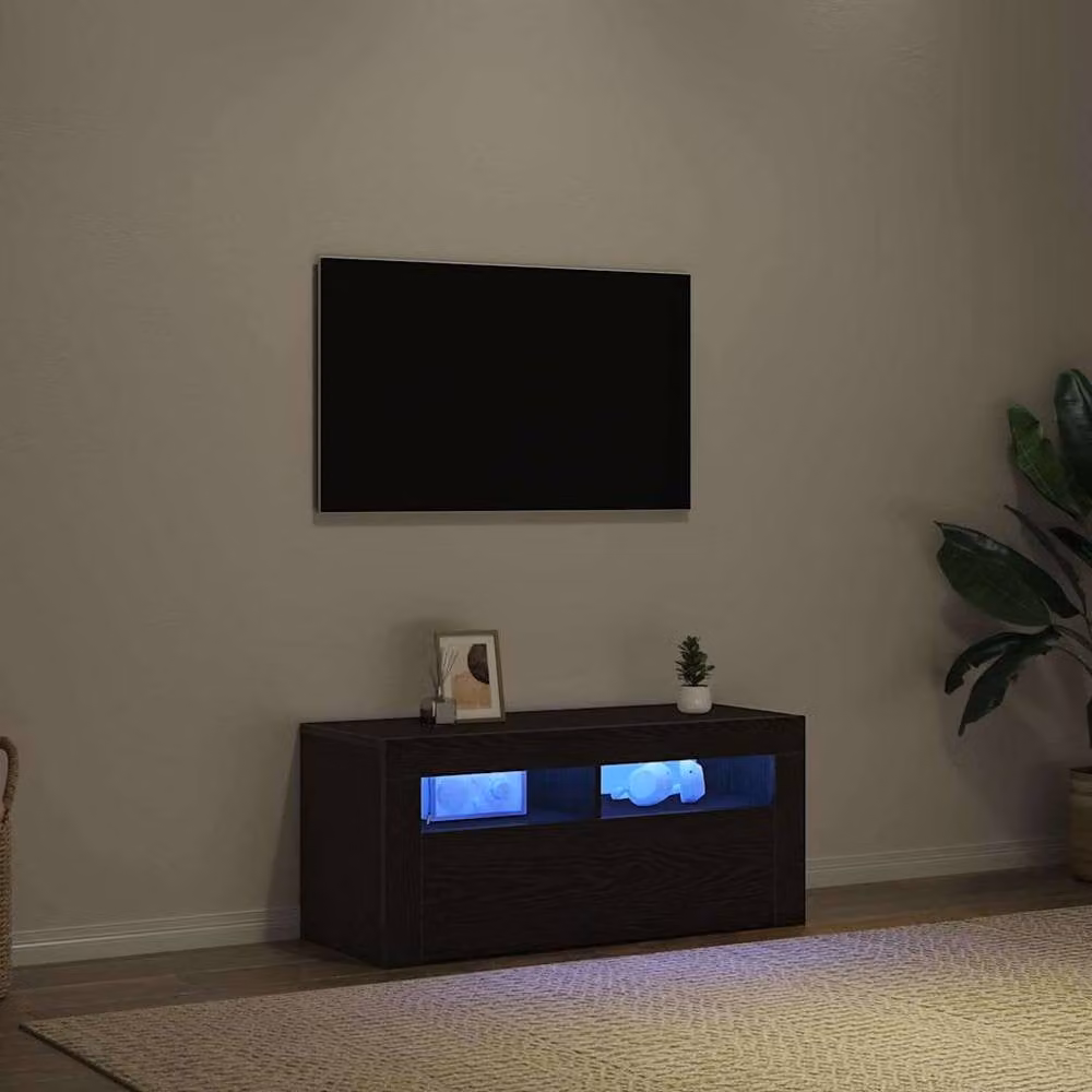 Berkfield Home Modern Black Oak TV Cabinet with Integrated LED Lighting, W/D/H: 90 x 35 x 40 cm – 4