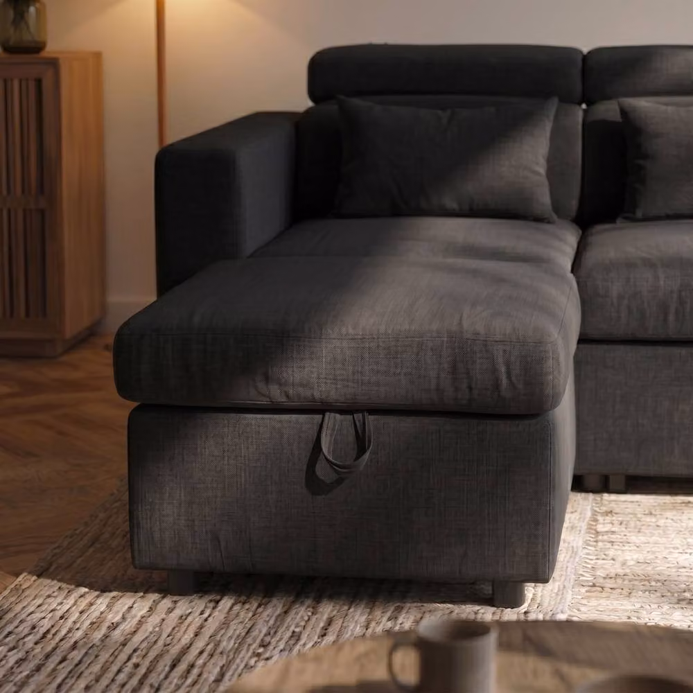 Sofaya Chelsea 3 Seater L Shape Corner Chaise Sofa Bed in Charcoal Grey Fabric with Reversible Sleeping Function and Lift Up Seat – 3