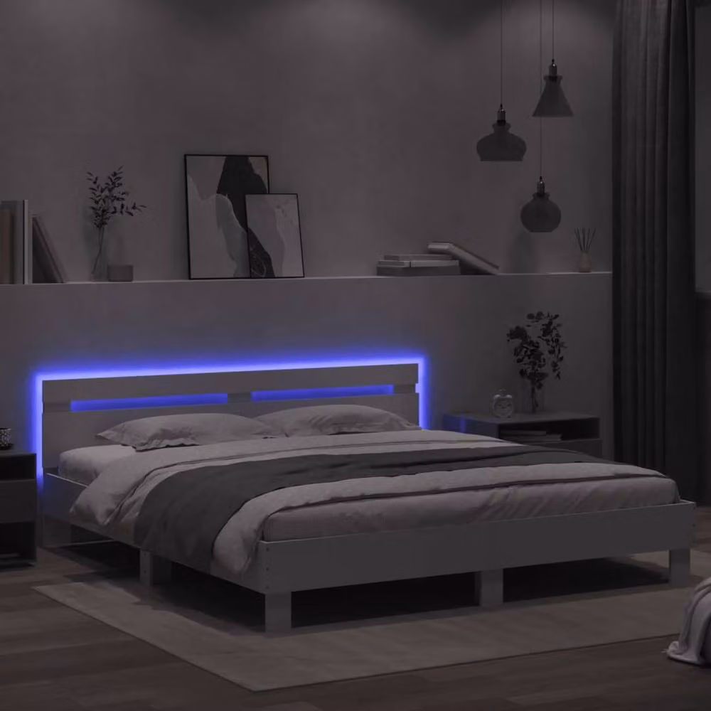 Berkfield Home Super King Bed Frame in White with LED Under-Bed Lighting and USB Charging Ports, W: 180 cm, D: 200 cm – 3
