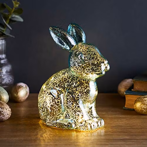 Lights4fun Blue Mottled Glass LED Easter Bunny Tabletop Decoration, H: 18.0 cm, W: 15.0 cm, D: 9.0 cm – 2