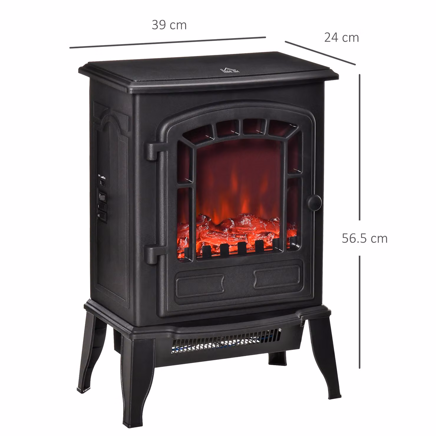 HOMCOM Freestanding Electric Fireplace Stove with Realistic Flame Effect in Black – 3