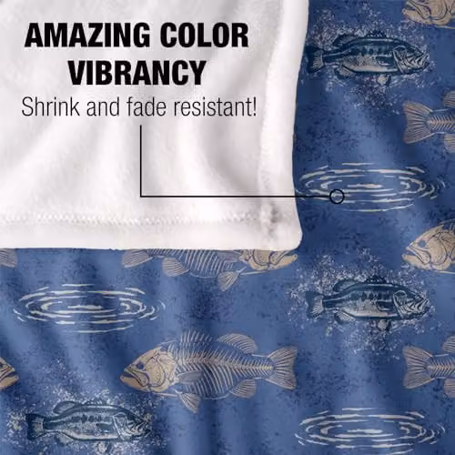 JQ Licensing Bass To The Bone Fishing Pattern Super Soft Silky Touch Throw Blanket in White and Blue, W/D/H: 152 x 127 cm – 3