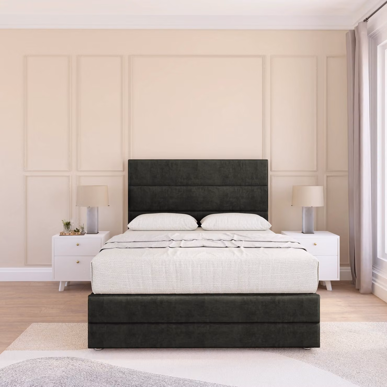 Sloomy Monaco Upholstered Bed Frame with Headboard in Anthracite Grey, W/D/H: 180 x 200 cm