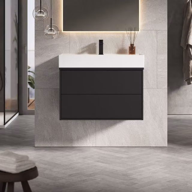 Banyetti Venti 800mm Wall Hung Vanity with Veneto 1 Tap Hole Basin, Matt Black – 1