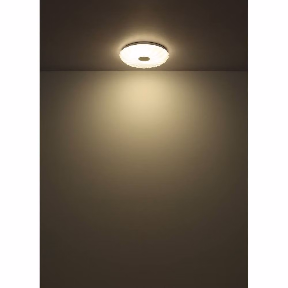 Netlighting Cavendish Patterned Glass Round Flush Ceiling Light, White, LED 2700K – 3