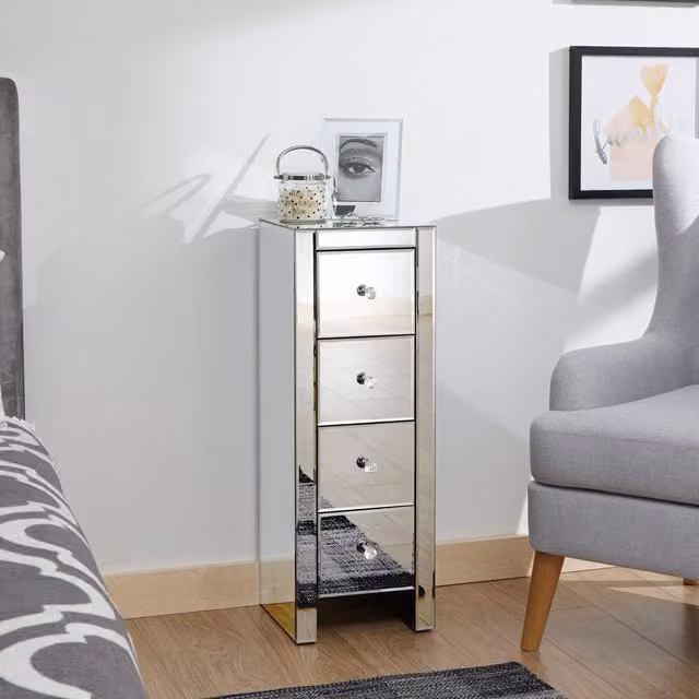 GFW Modern Mirrored Slim Chest in Silver