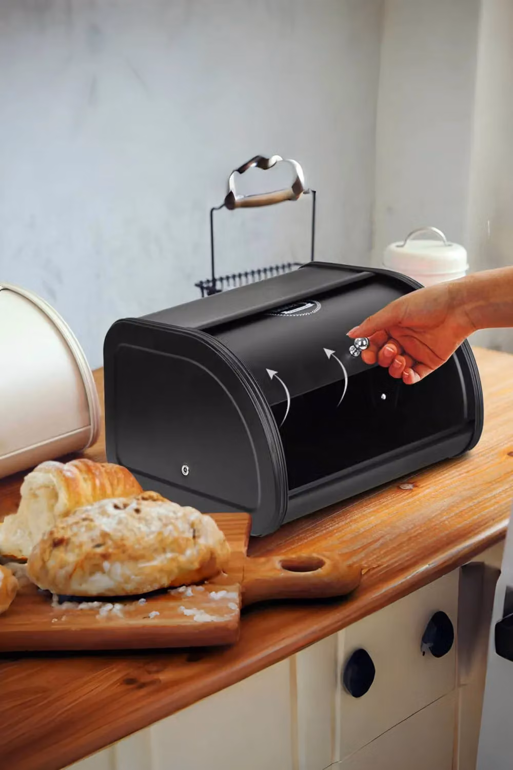 Living and Home Metal Roll Top Bread Container Storage Bin, Black – 5