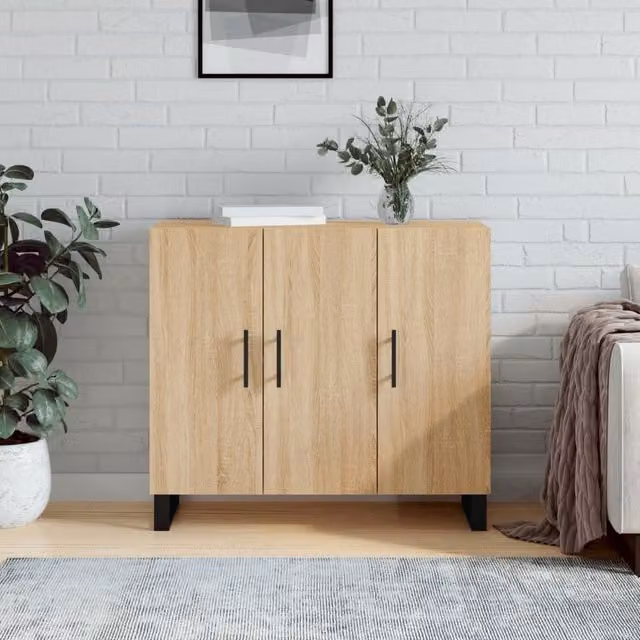 Berkfield Home Sonoma Oak Sideboard in Brown, W/D/H: 90 x 34 x 80 cm