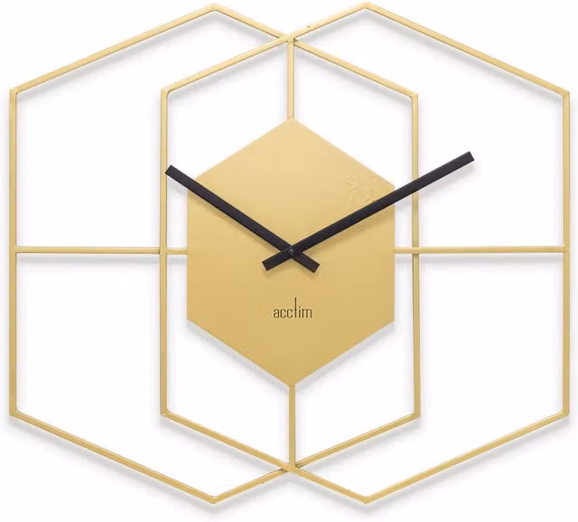 Acctim Addison Large Hexagonal Geometric Wall Clock in Bronze Metal with Quartz Movement, Diameter: 55 cm