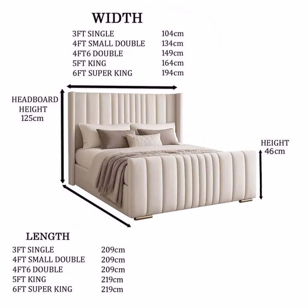 Desire Deco Luxury Austin Wingback Upholstered Panel Bed Frame in Beige, Size: Double (140 x 200 cm) – 2