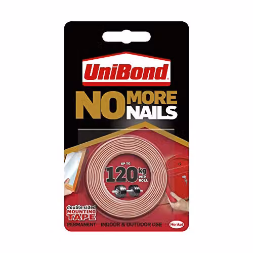 Unibond No More Nails Double-Sided Mounting Tape, W: 1.9 cm, L: 1.5 m
