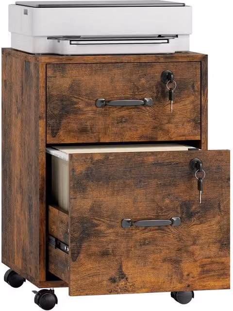Rolipo 2-Drawer Mobile Filing Cabinet with Letter Hanging File Storage in Brown