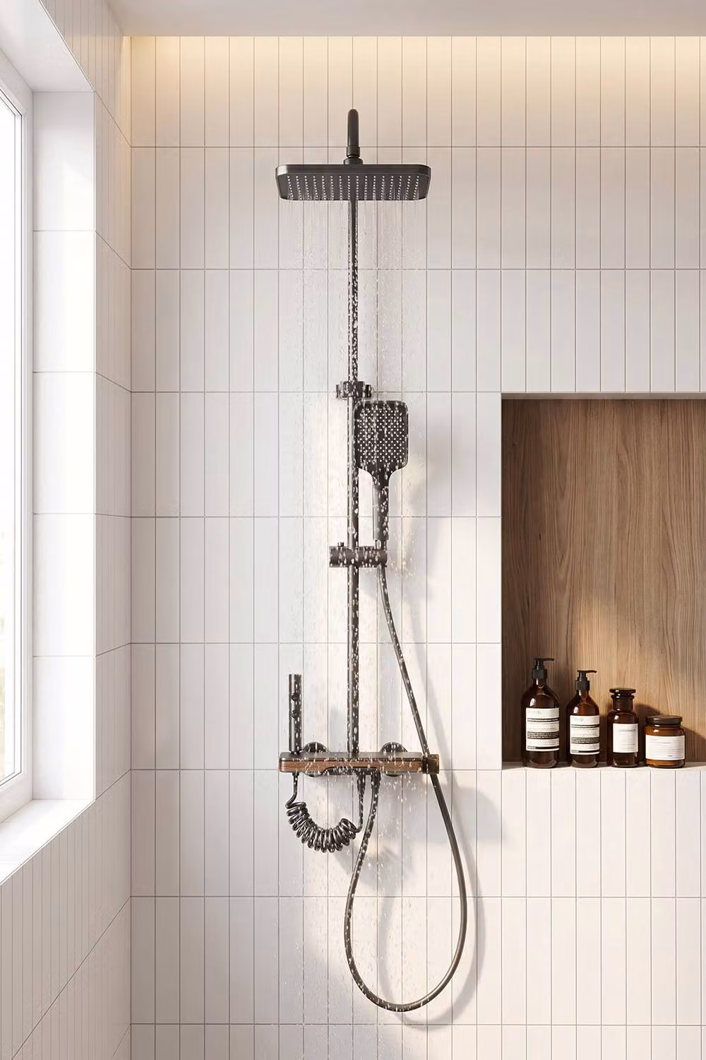 Living and Home Wall-Mounted Concealed Piano-Key Panel Shower System Set with Overhead and Hand Shower in Grey Gunmetal – 2