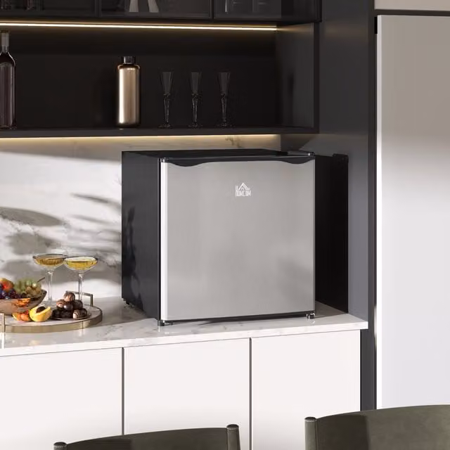 HOMCOM 46L Silver Countertop Mini Fridge with Chiller Box and Reversible Door – 1