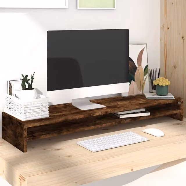 Berkfield Home Monitor Stand in Smoked Oak Brown, W/D/H: 100 x 24 x 13 cm – 1