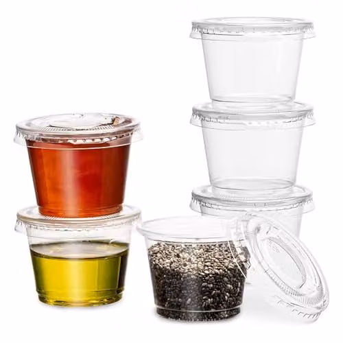 ECONX 1oz Transparent Plastic Portion Pots with Airtight Leakproof Lids, 100 Pack