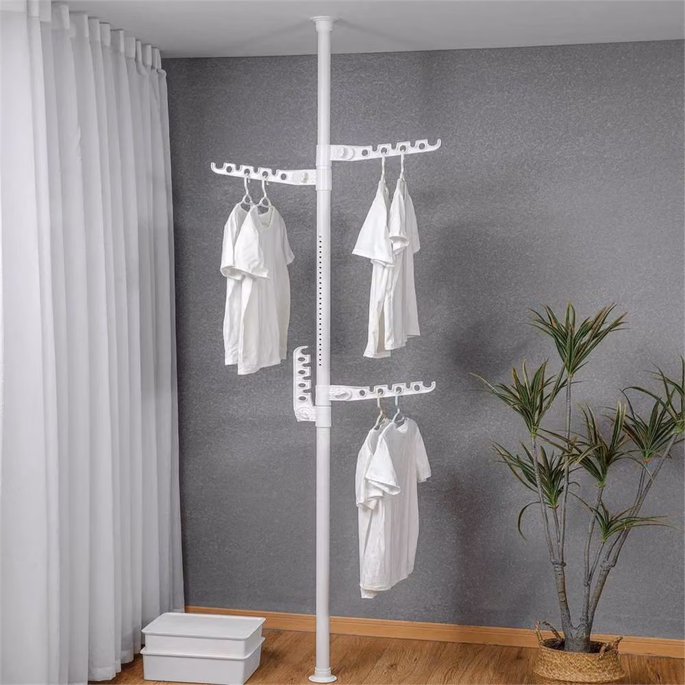 Nordara Telescopic Ceiling Corner Laundry Pole Clothes Drying Rack Hanger in White – 2