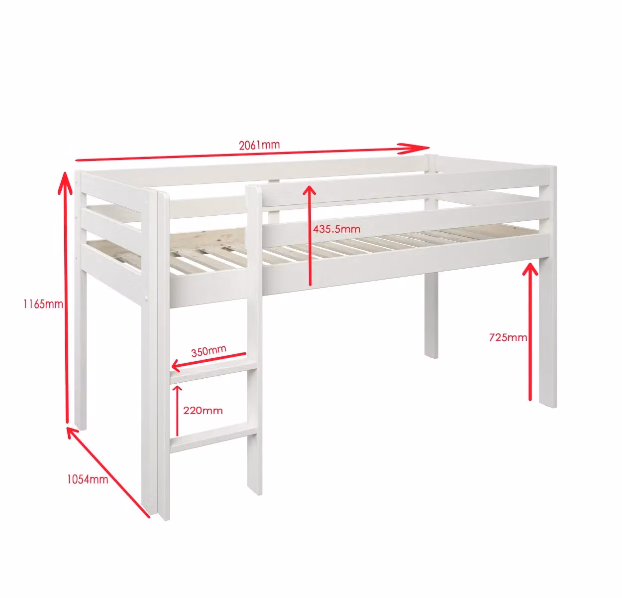 Noomi Nora Solid Wood Mid Sleeper Craft Cabin Bed in White, W/D/H: 200 x 100 x 116.5 cm – 2