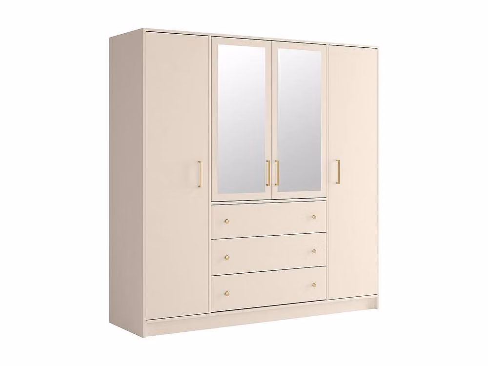 Vente-unique Modern 4-Door Wardrobe with 3 Internal Drawers and Mirrors in Beige, W: 196 cm, H: 200 cm, D: 58 cm – 2