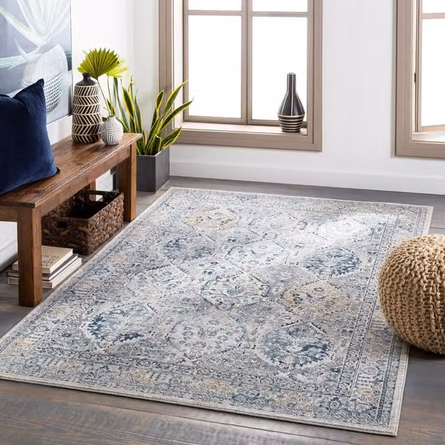 Livabliss Jolie Vintage Boho Rectangular Rug in Grey, Blue and Brown, W: 160 cm, L: 220 cm