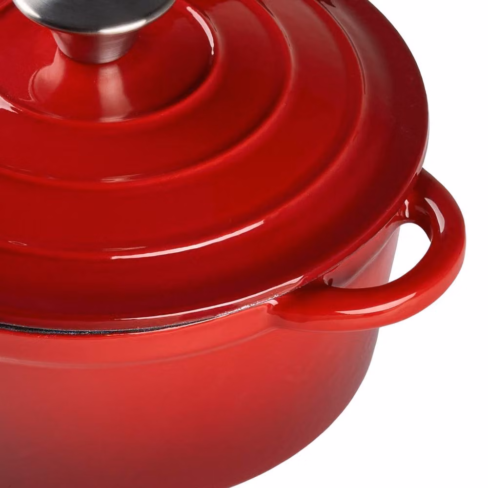 Garden Sanctuary Red Enamelled Cast Iron Dutch Oven Casserole Pot with Glass Lid, 4L – 4