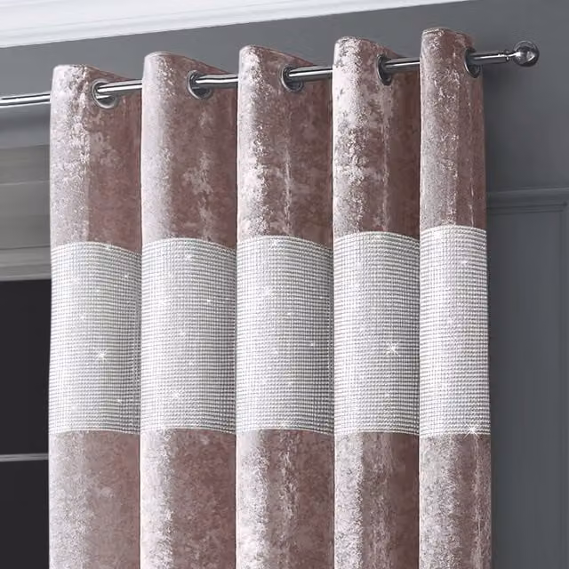 Intimates Diamante Velvet Eyelet Curtains in Pink, Width: 117 cm, Drop: 137 cm