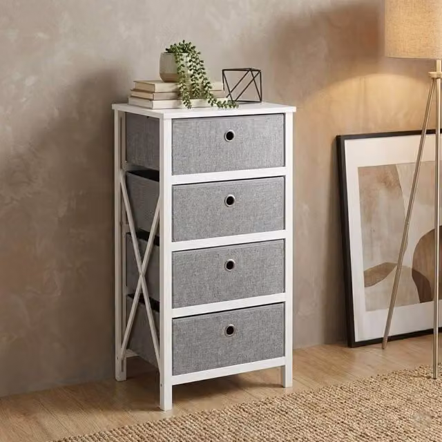 Garden Greatness Maison Folding 4 Drawer Storage Unit in White and Multicolour, W/D/H: 77 x 32 x 41 cm