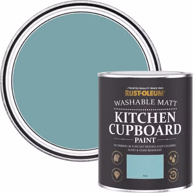 Rust-Oleum Matt Water-Based Kitchen Cupboard Paint in Teal, 750ml