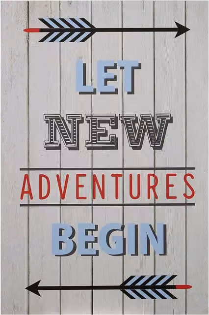 Premier Kids Let New Adventures Begin Rustic Wood Wall Plaque in Grey and Multicolour