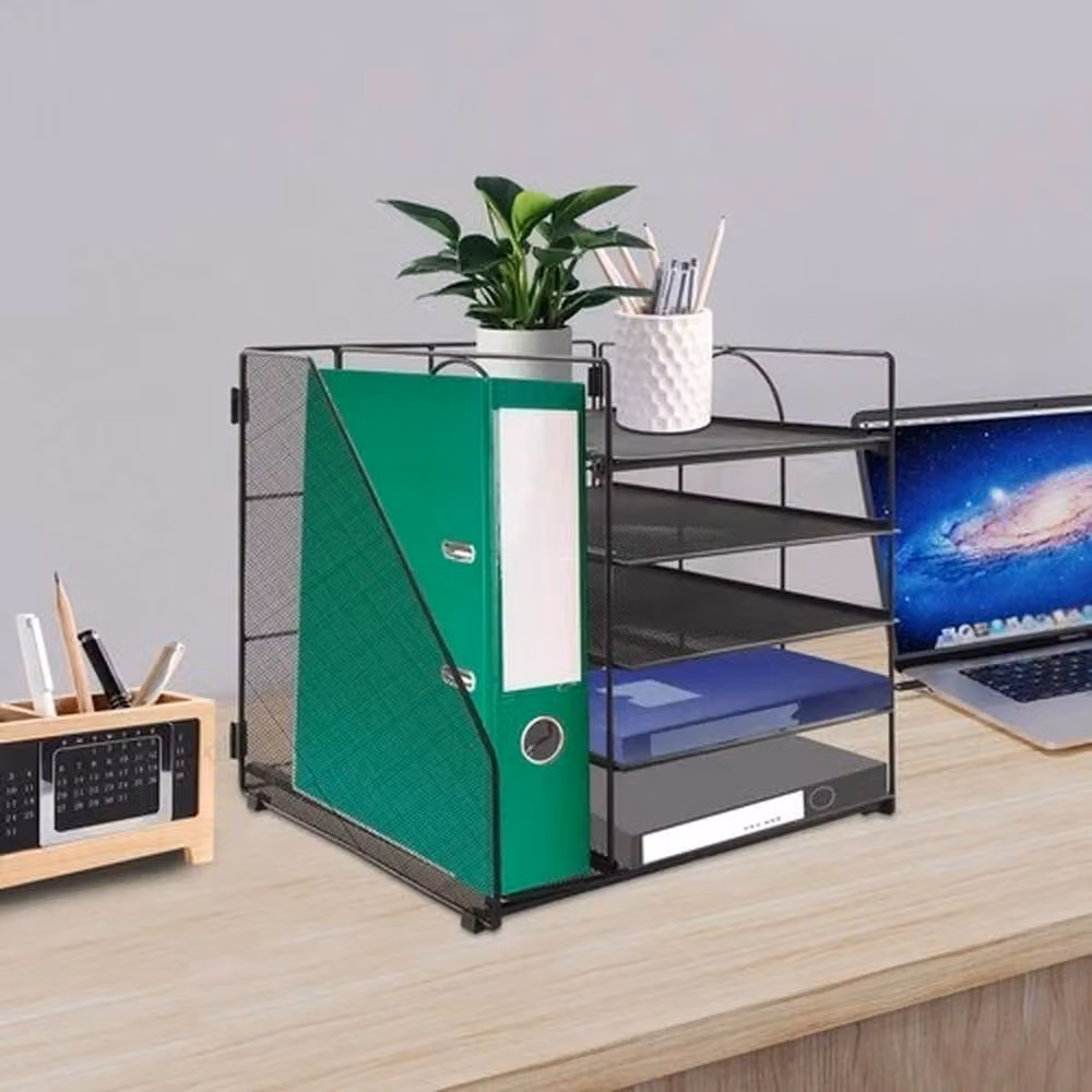 Ventryn Black Metal Mesh Tabletop Letter Tray and File Sorter Rack Organizer – 3
