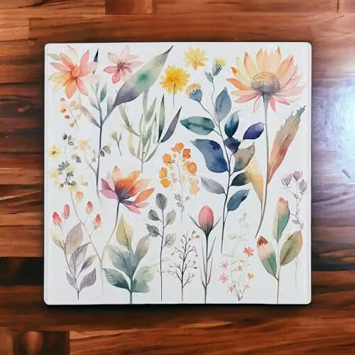 Purely Home Pastel Flowers Large Square Glass Worktop Protector with Non-Slip Feet, W/D: 30 x 30 cm, Multicolour – 2