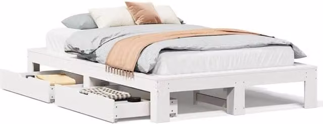 Berkfield Home White Solid Wood Pine Double Bed Frame W/D/H: 135 x 190 cm