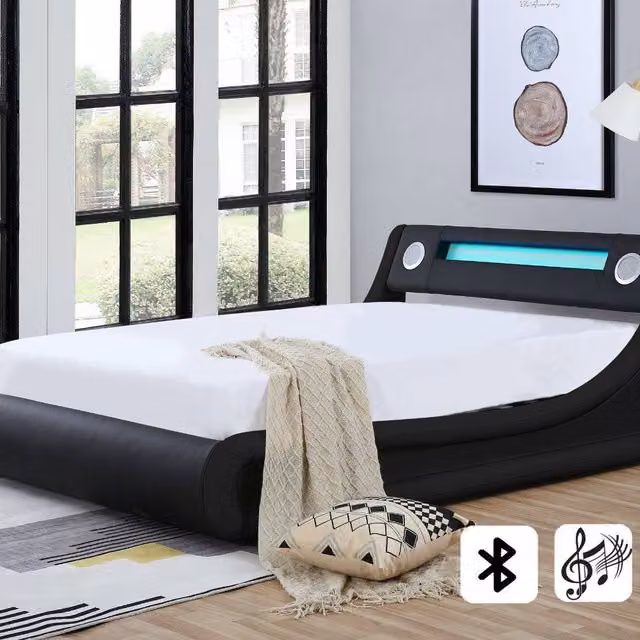 Modish Furnishing Madrid Black Synthetic Leather King Size Ottoman Storage Bed with Bluetooth – 1