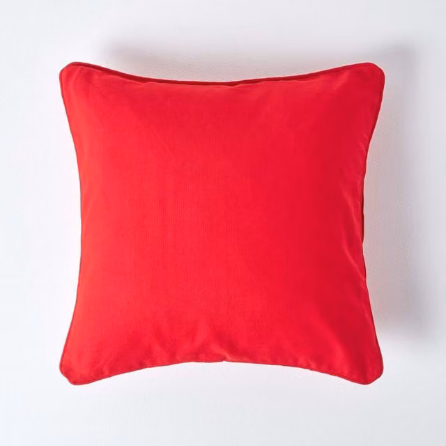 Homescapes Plain Red Cotton Square Cushion Cover, 45 x 45 cm