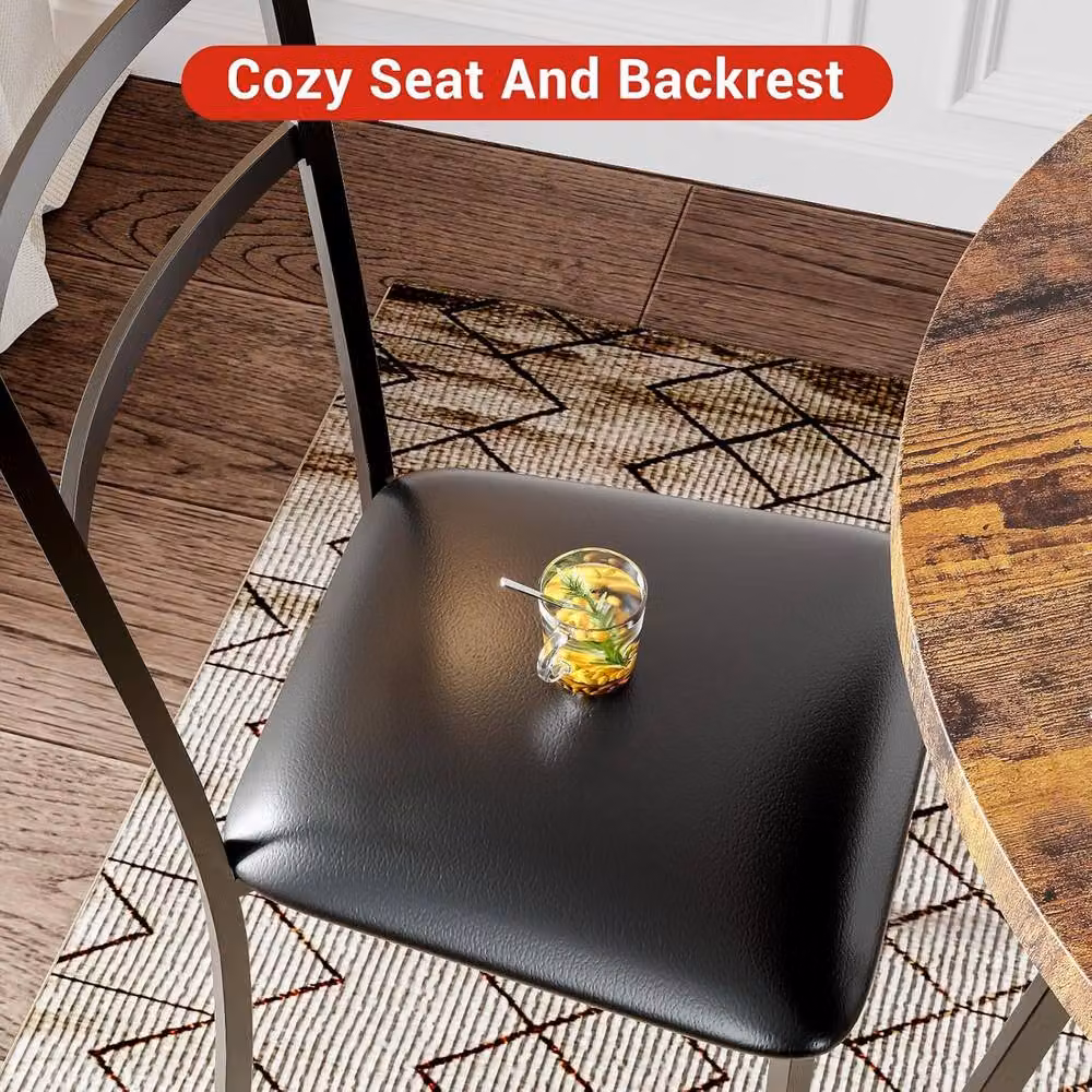 London Boutique 3-Piece Round Dining Table and 2 Upholstered Chairs Set in Brown – 5