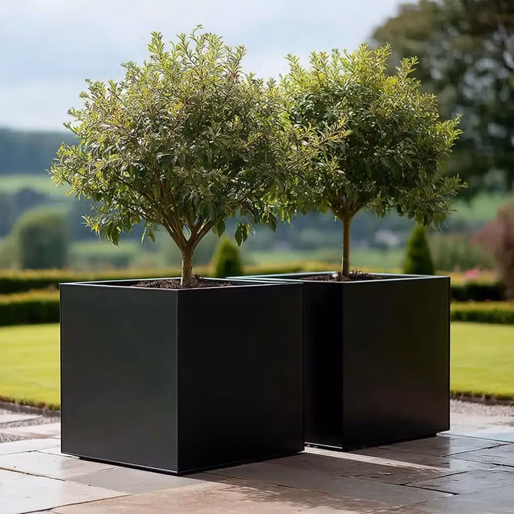Access Garden Products Galvanised Steel Square Planter, Black, W: 40 cm, D: 40 cm, H: 40 cm – 8