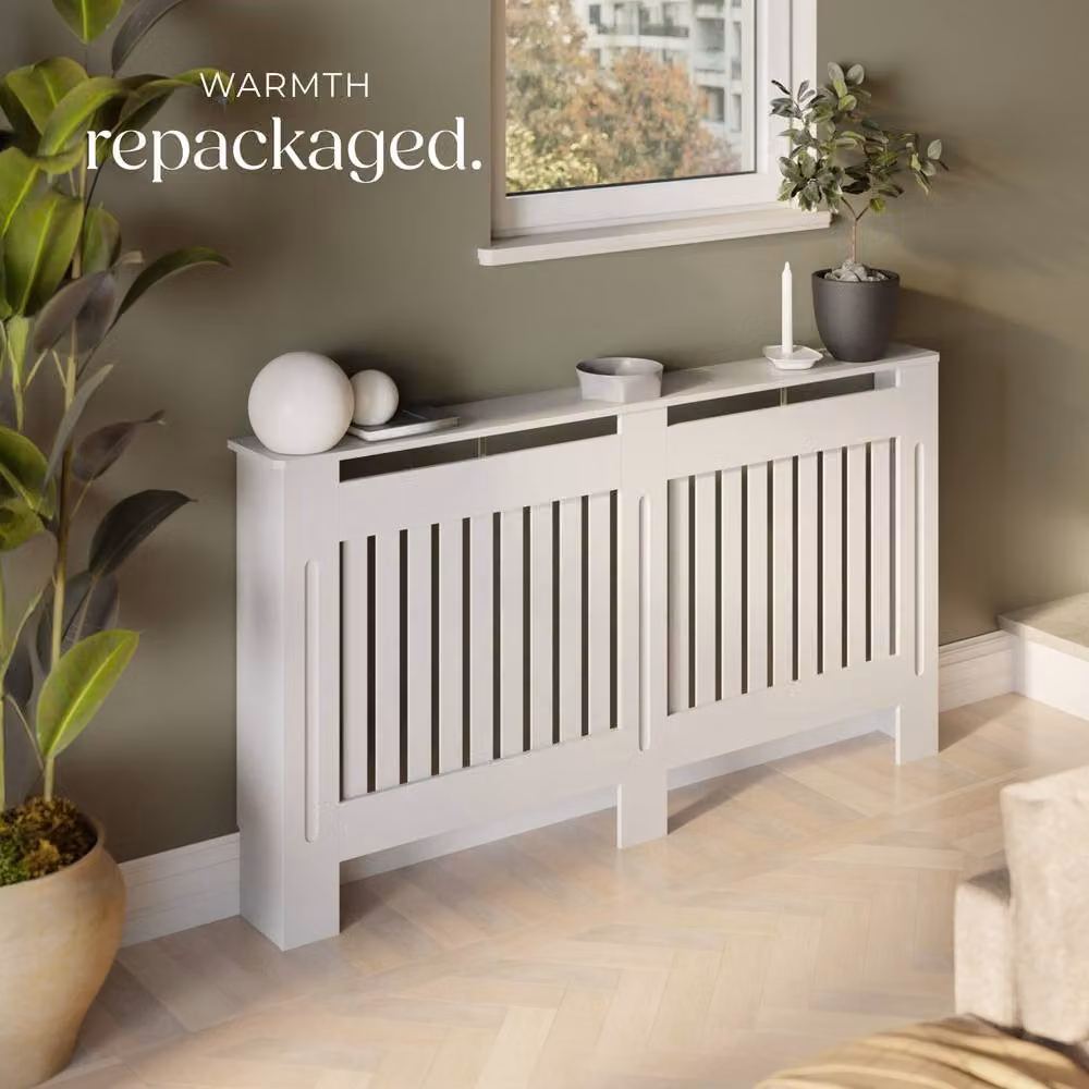 tectake Villa Radiator Cover in White, W: 152.5 cm, H: 82 cm, D: 19 cm – 4