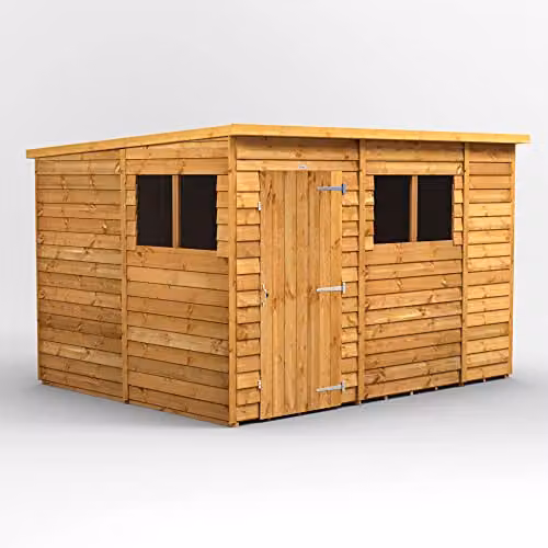 Powersheds Premium Pent Overlap Wooden Shed in Brown with Double Doors, Window and Floor, W/D/H: 260.38 x 202.8 x 260.44 cm – 1